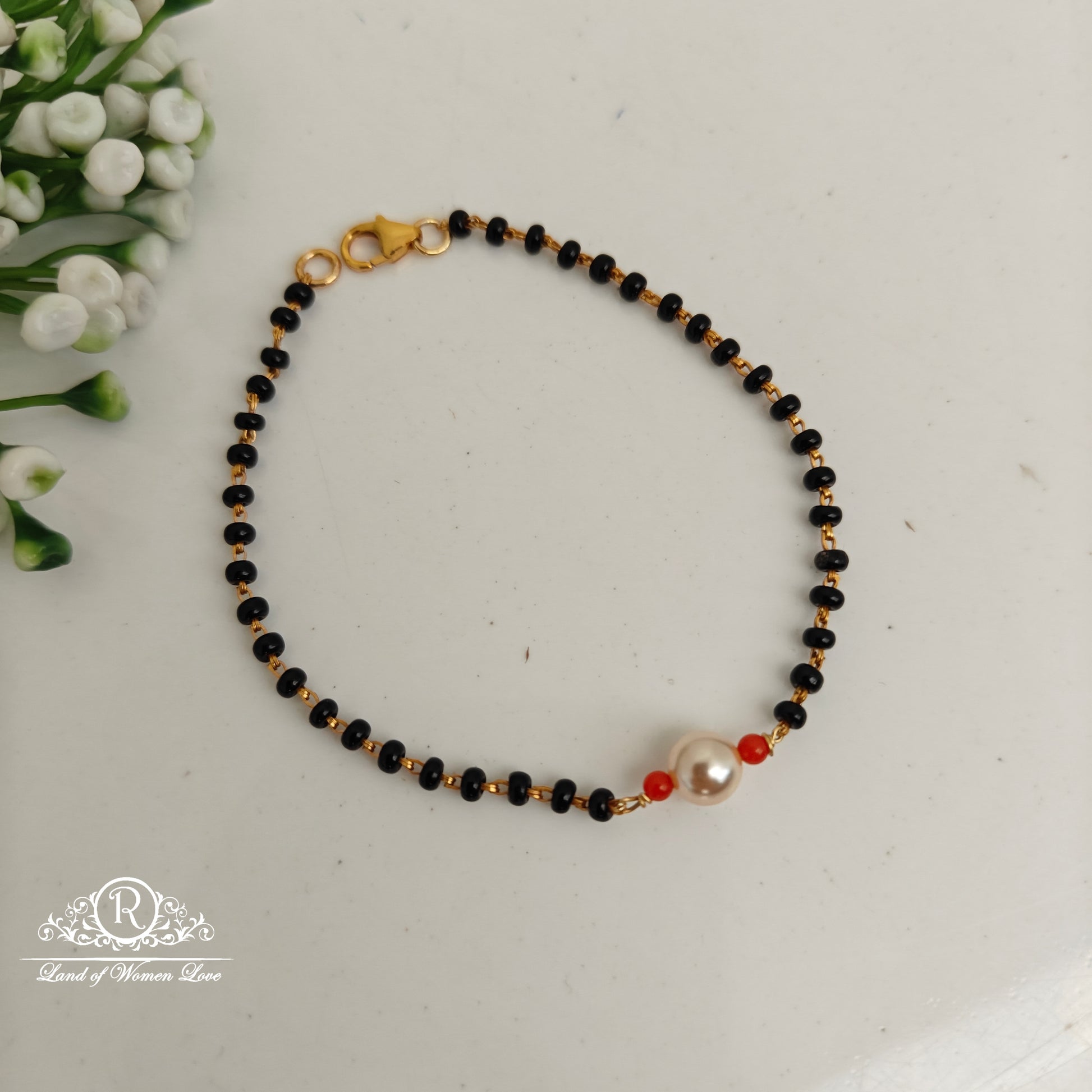 bracelet 92.5 silver simple and cute black beads bracelet -rch905 92.5 silver ramala jewelry / ramala collections
