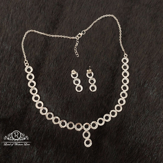 Silver Platinum Polish Earrings With Necklace-SS51