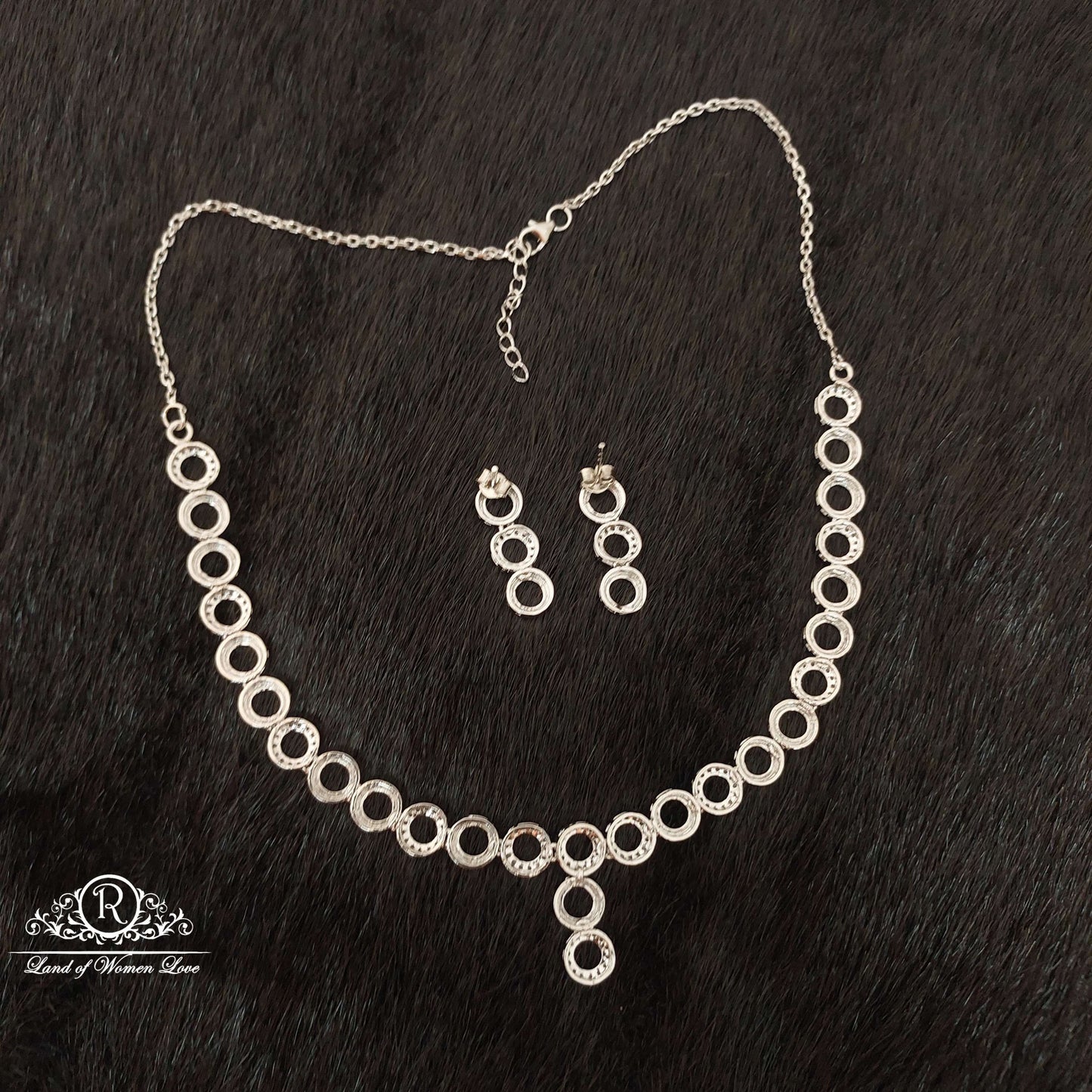 Silver Platinum Polish Earrings With Necklace-SS51