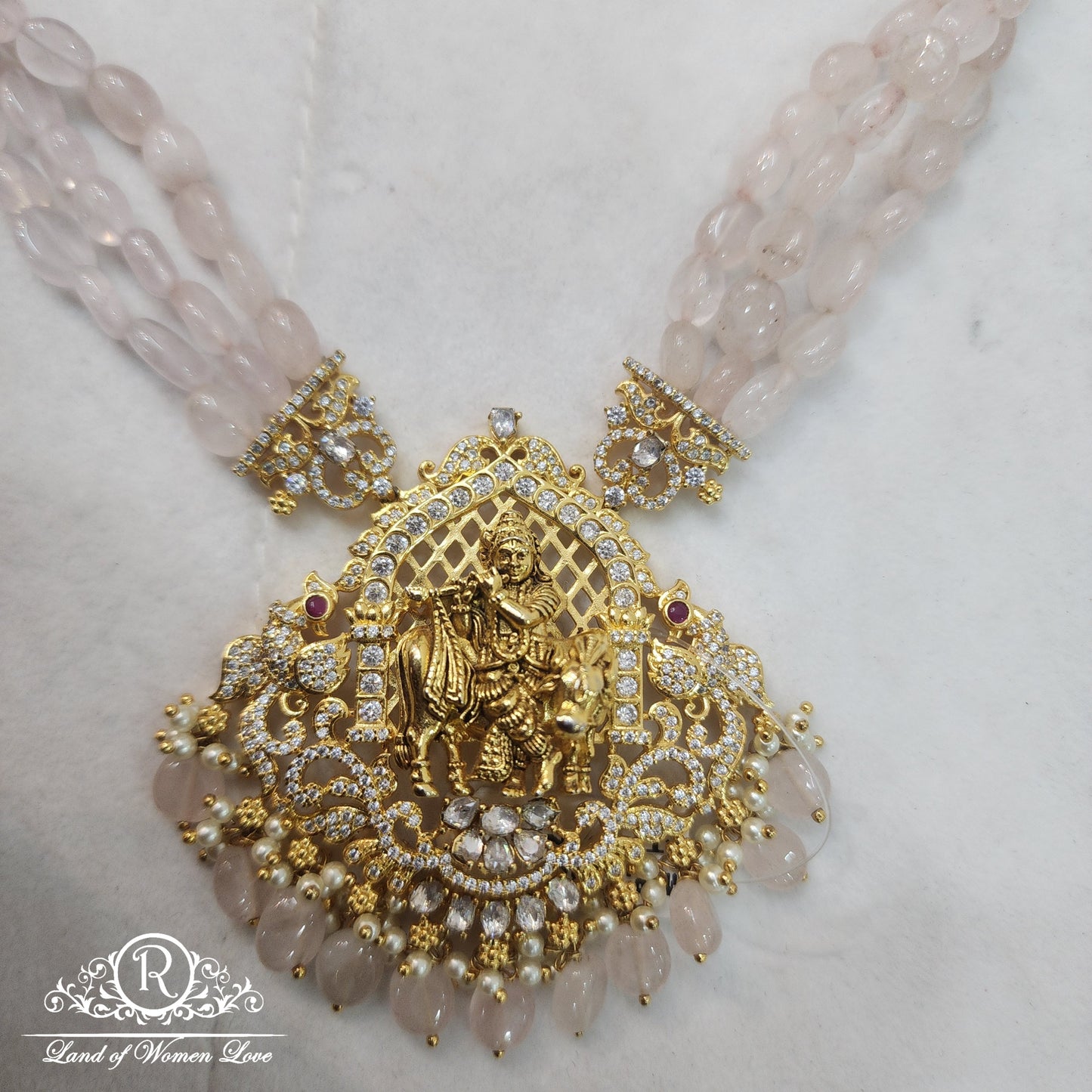 Silver Real Beads With Moissanite God Krishna Haram-S803