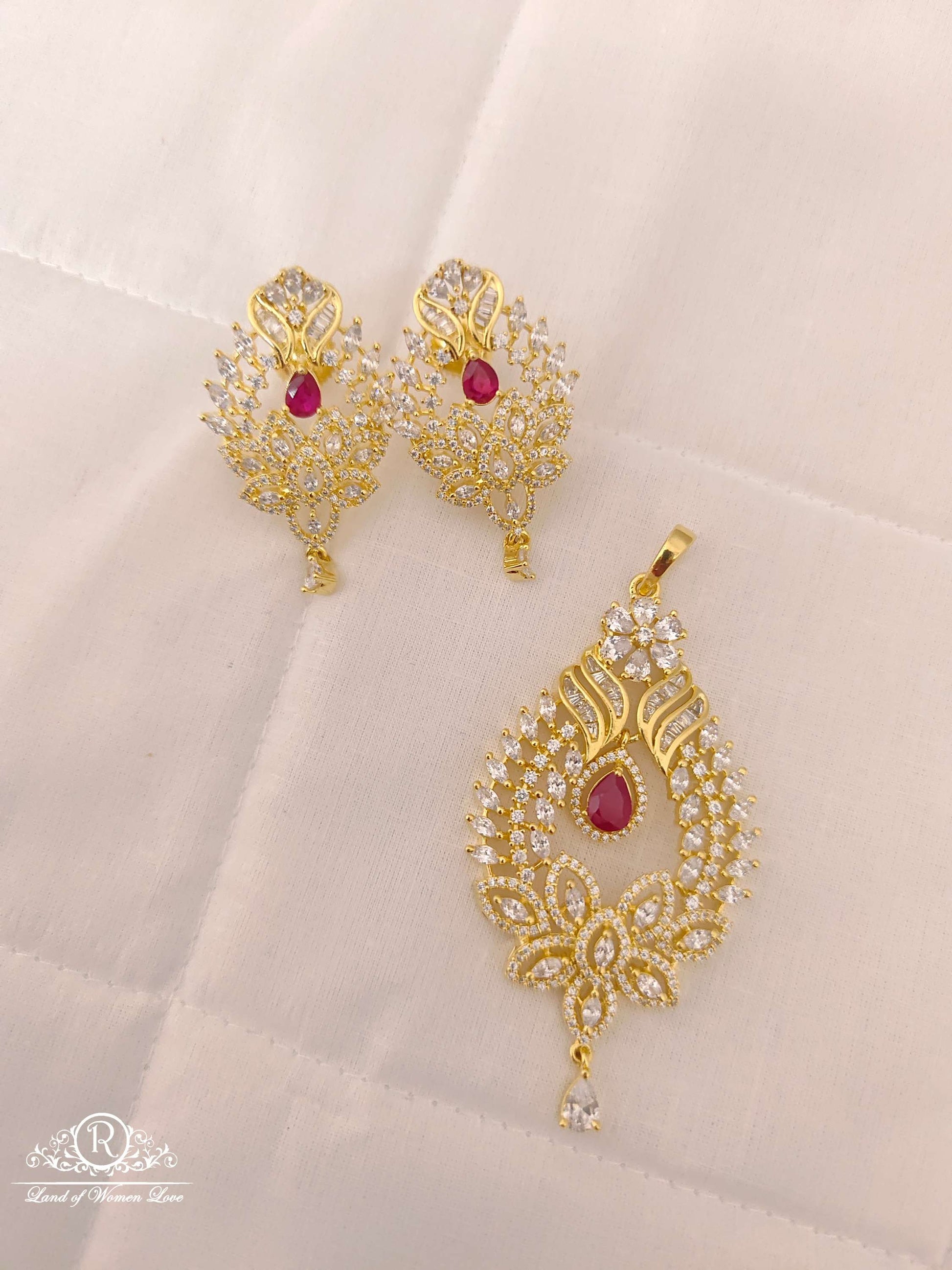 earrings silver cz- white stones locket with matching earrings-d07576 cz 92.5 silver ramala jewelry / ramala collections