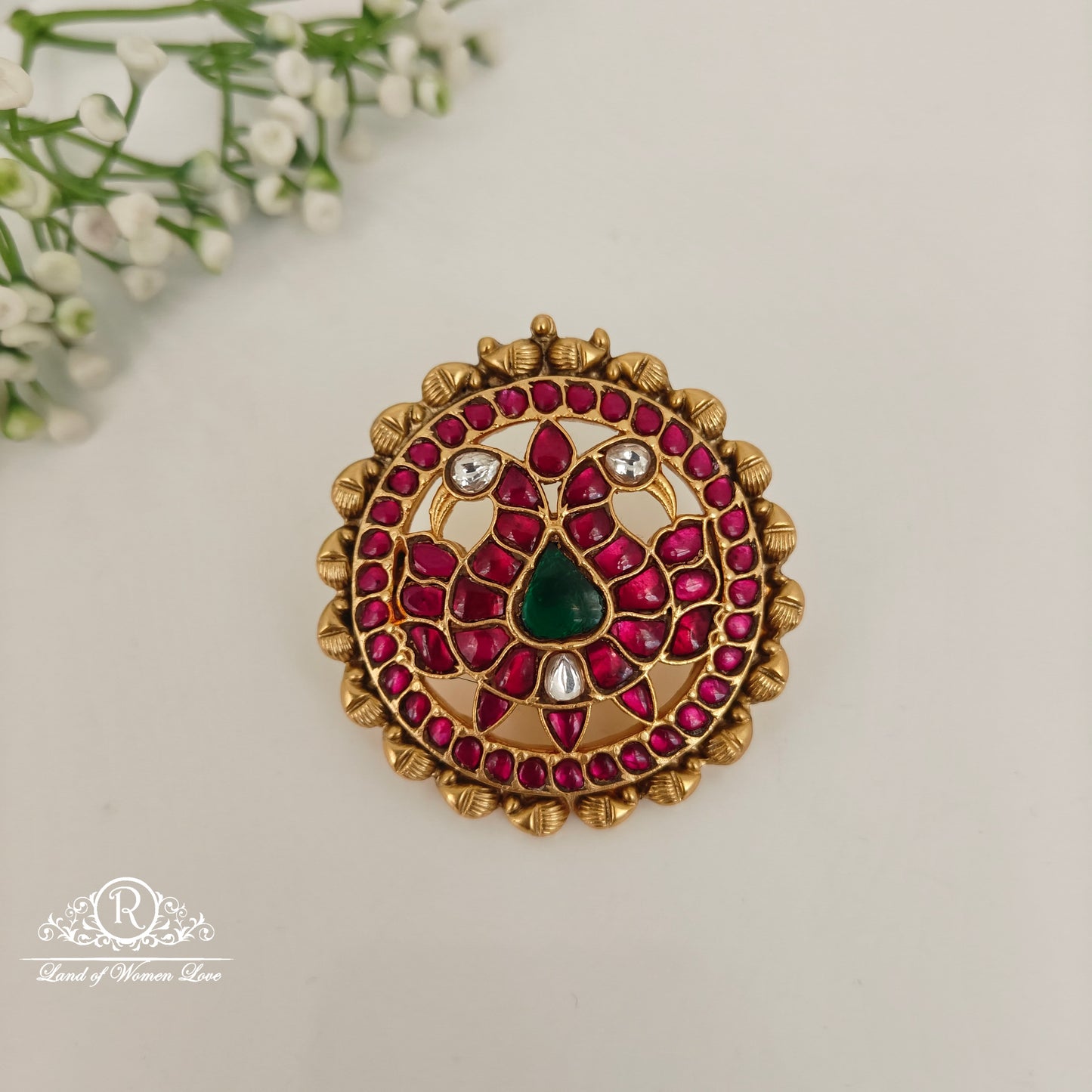 pendant 92.5 peacock design kundans hipbelt cumvaddanam pendant-rcpk012 92.5 silver ramala jewelry / ramala collections