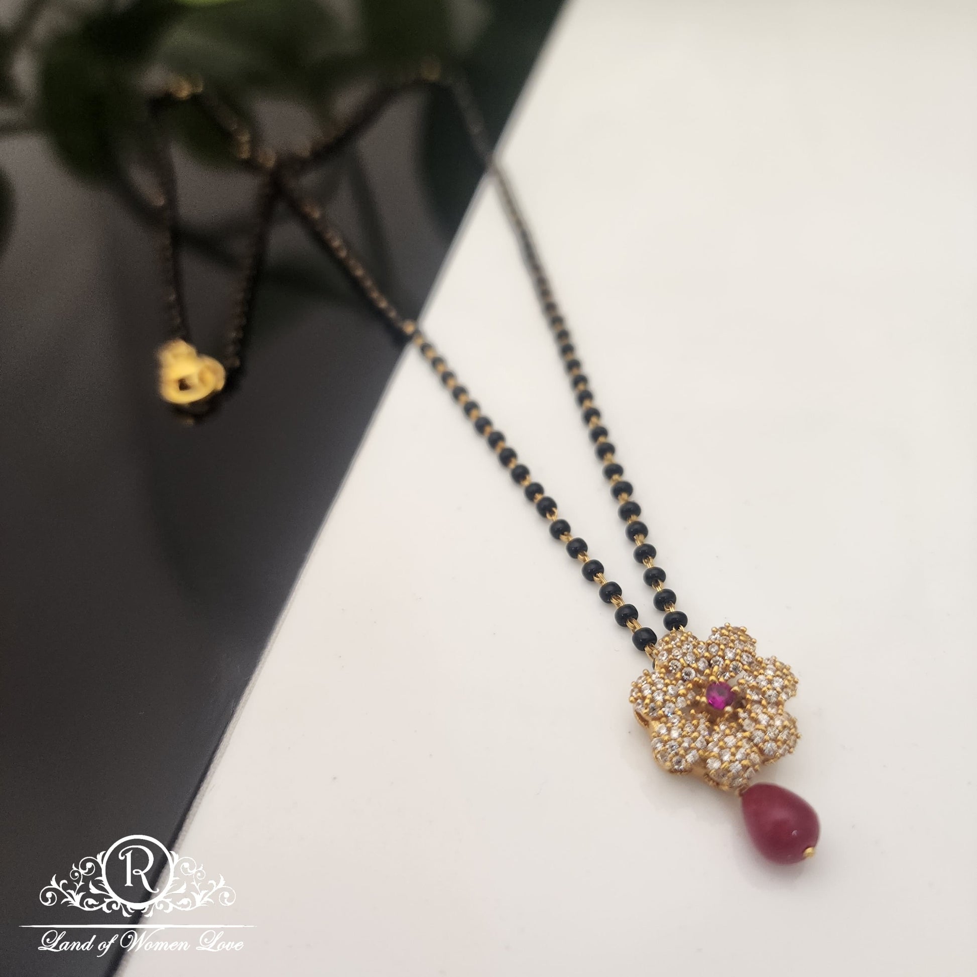 pendant silver black beads with flower locket chain-rch470 92.5 silver ramala jewelry / ramala collections