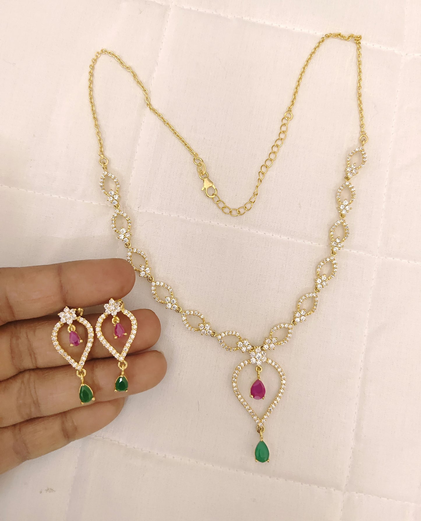 Silver CZ- Stones Necklace With Matching Earrings-RCES19RCES20