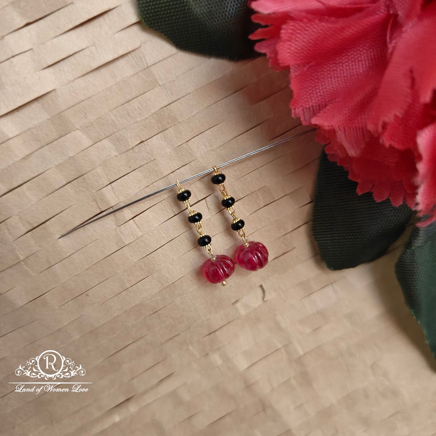 earrings 92.5 silver cute black bead hangings -rch988 92.5 silver ramala jewelry / ramala collections