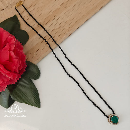 92.5 silver simple and cute black beads with green stones locket -rch959 92.5 silver ramala jewelry / ramala collections