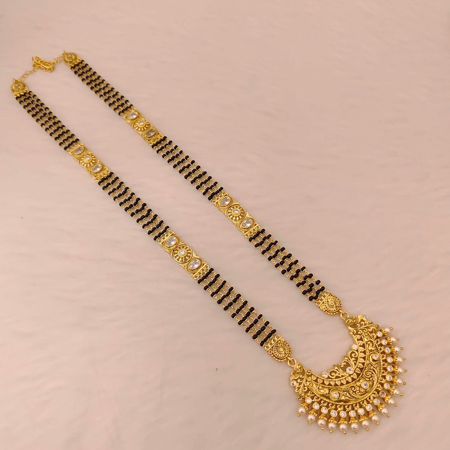 Silver black beads chain 3 lines - RCD437