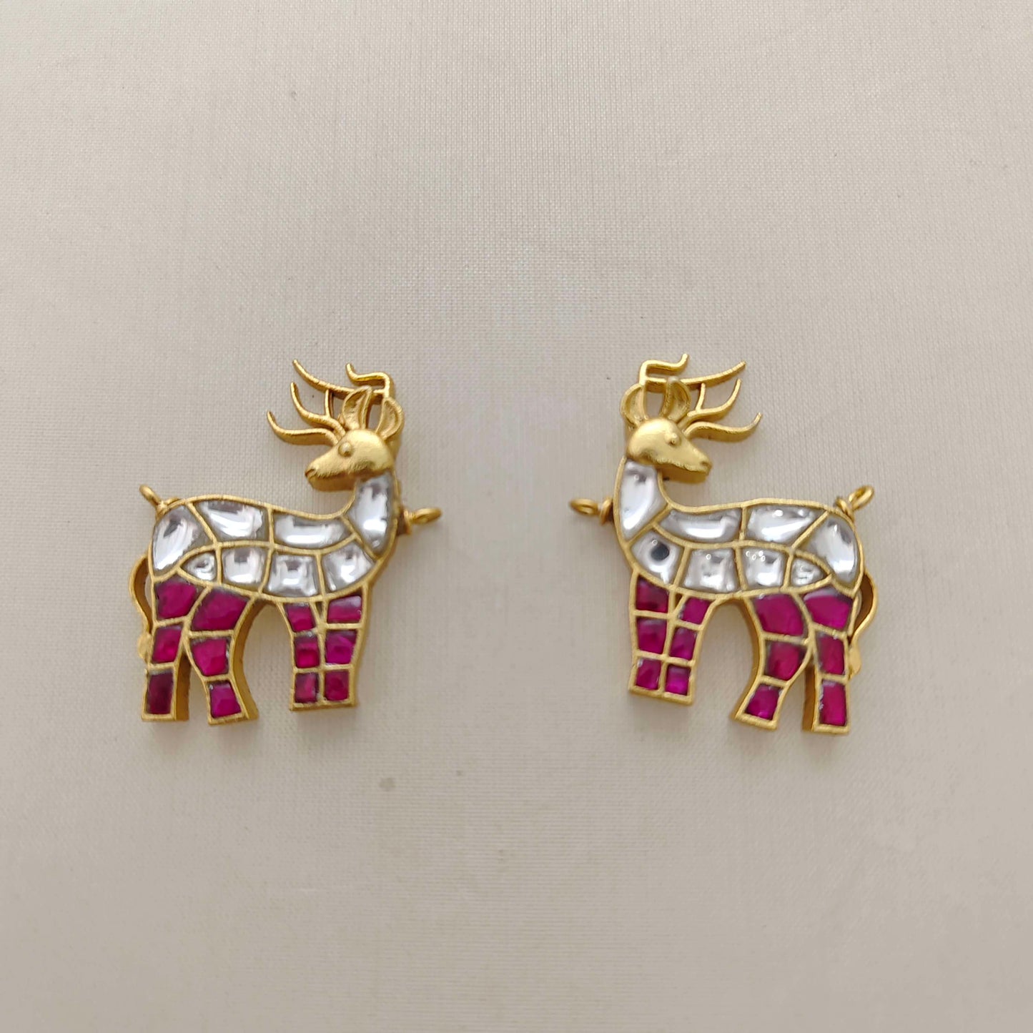 Silver deer kundan locket-RCD246