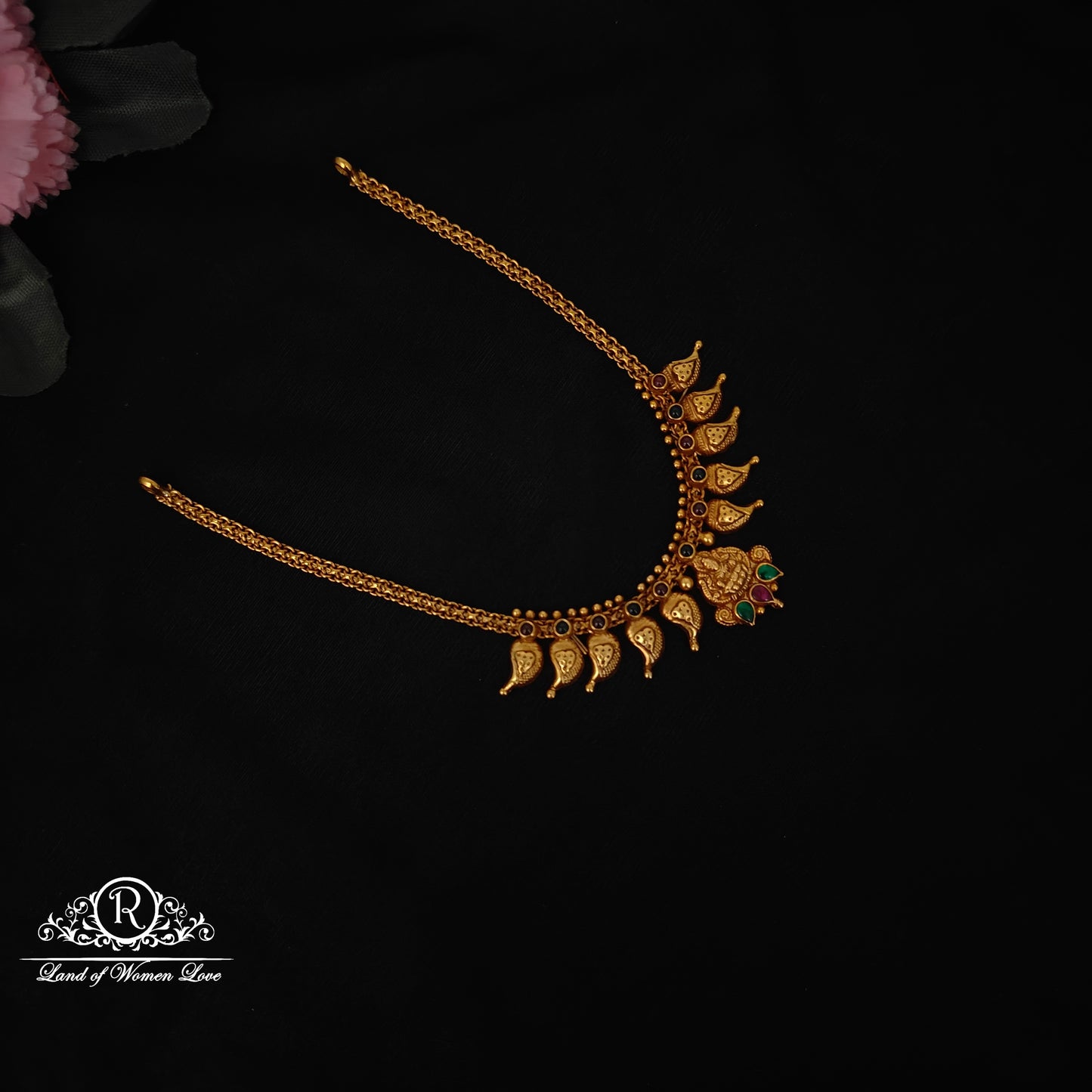 necklace 92.5 silver simple and cute necklace with mango and lakshmi devi design -rcz92 92.5 silver ramala jewelry / ramala collections