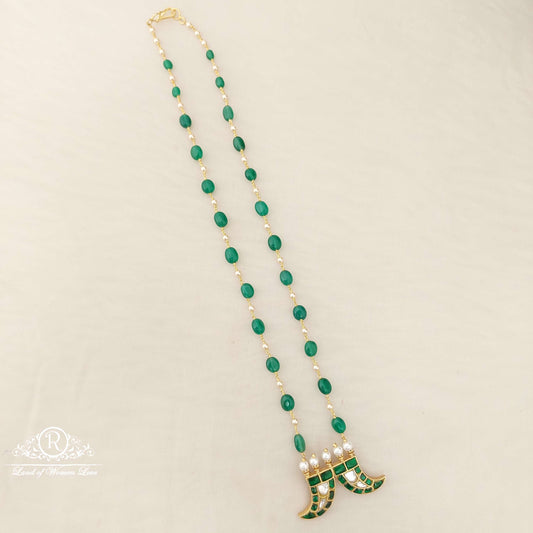 Silver Green Beads With Puligoru Locket Chain-H108