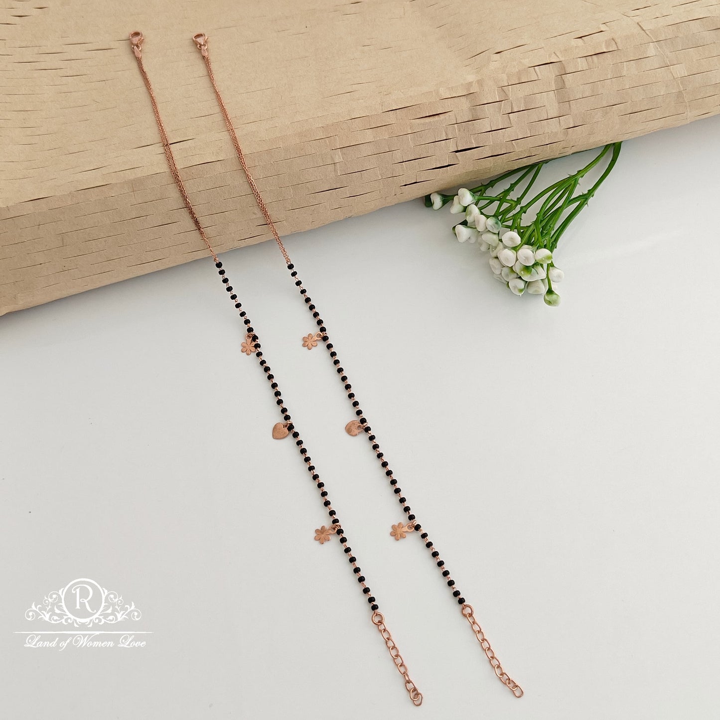 silver rose polish black beads anklets -rcrb21 92.5 silver ramala jewelry / ramala collections