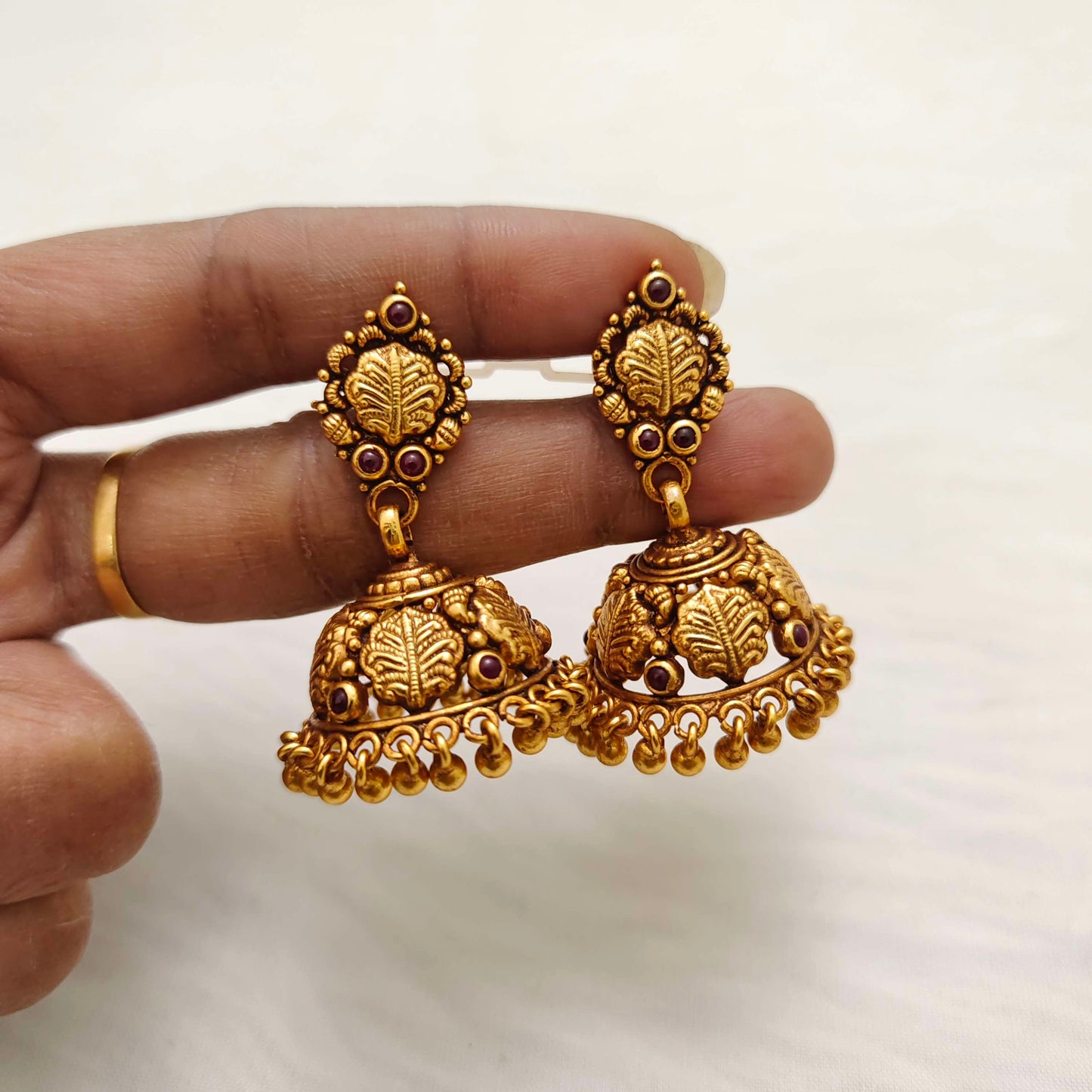 Silver base gold polish jhumkas -RCJR483