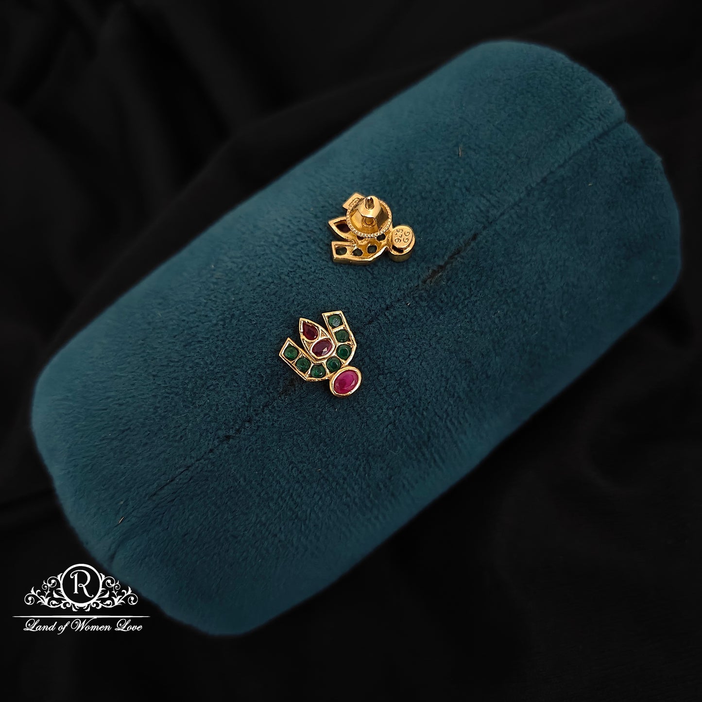 92.5 Silver Green and ruby earrings-RCDS332