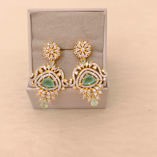 earrings silver base gold polish cz-stone earrings -rcd353 cz 92.5 silver ramala jewelry / ramala collections