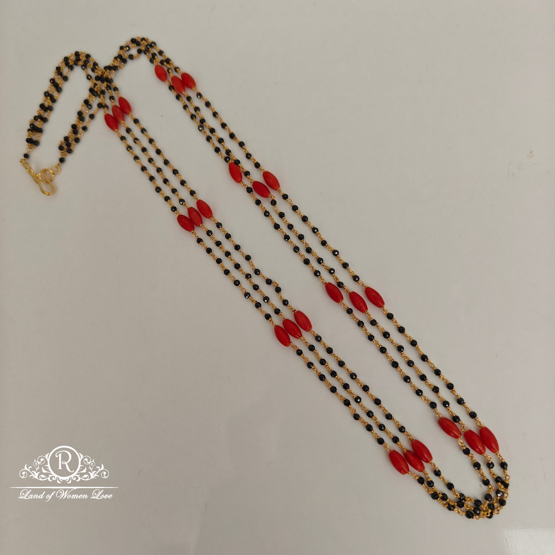 92.5 silver 3 lines corals and crystals black beads-rcah13 92.5 silver ramala jewelry / ramala collections