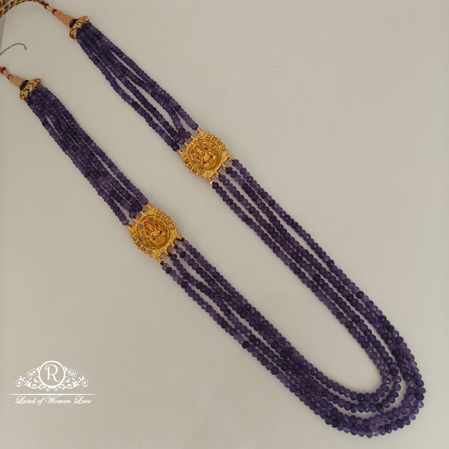 92.5 Silver Beads mala with Lakshmi Devi Design Side Lockets-RCH837