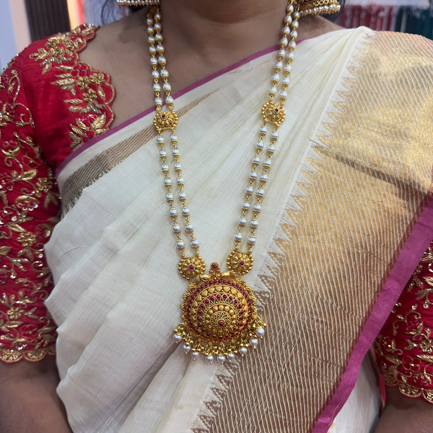 92.5 Silver Two lines pearl haram with Locket-RCM1159