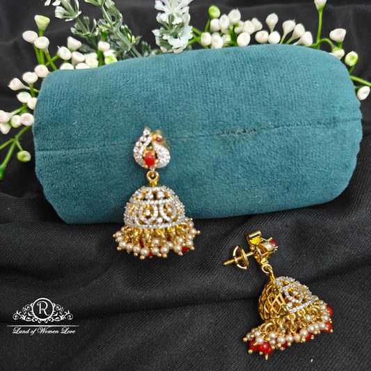 92.5 Silver daimond finishing peacock design Corals jhumkas-RCDS0138