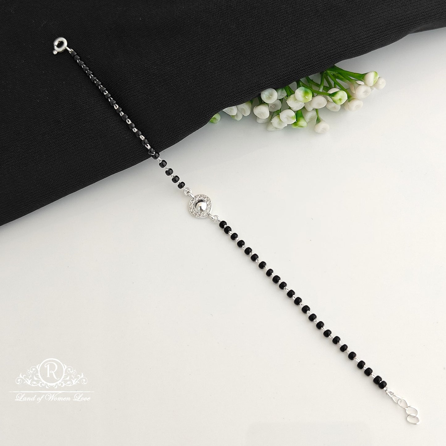 bracelet silver black beads bracelet -rcra122-5 92.5 silver ramala jewelry / ramala collections