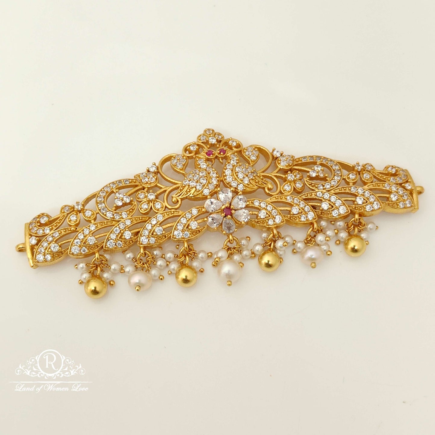 Silver Peacock Design White Stones Chocker- RC87-60P12