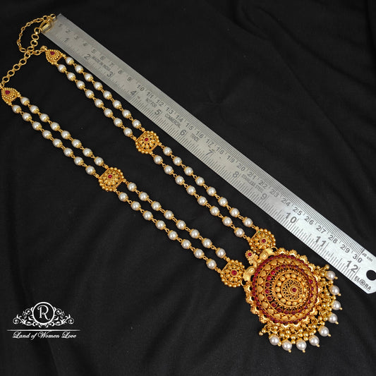 92.5 Silver Two lines pearl  haram with Locket-RCM1159