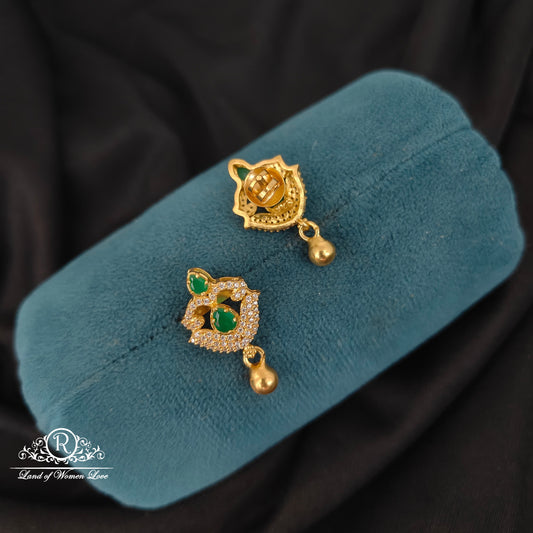 92.5 silver simple and Cute earrings with gold drop -RCM291