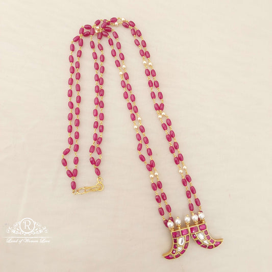 chain silver kempu beads with puligoru locket chain-h107 92.5 silver ramala jewelry / ramala collections