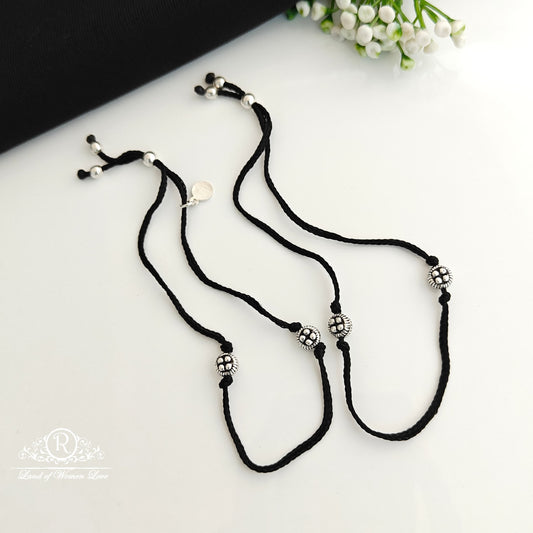 anklet silver black theard anklets-rcra109 92.5 silver ramala jewelry / ramala collections