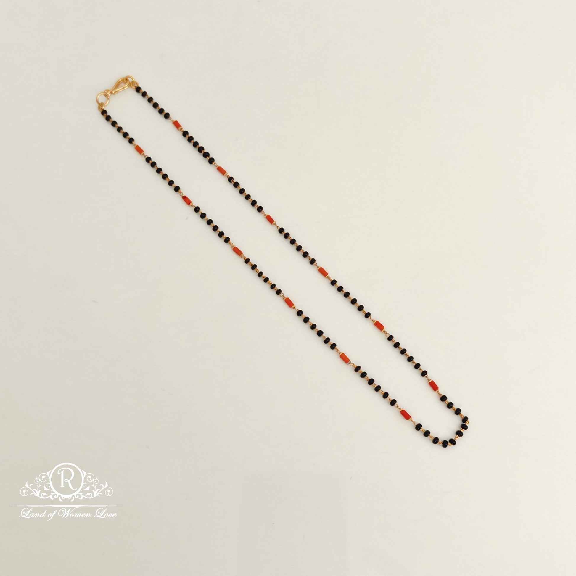 92.5 silver simple and cute black beads with coral beads-rch923 coral 92.5 silver ramala jewelry / ramala collections