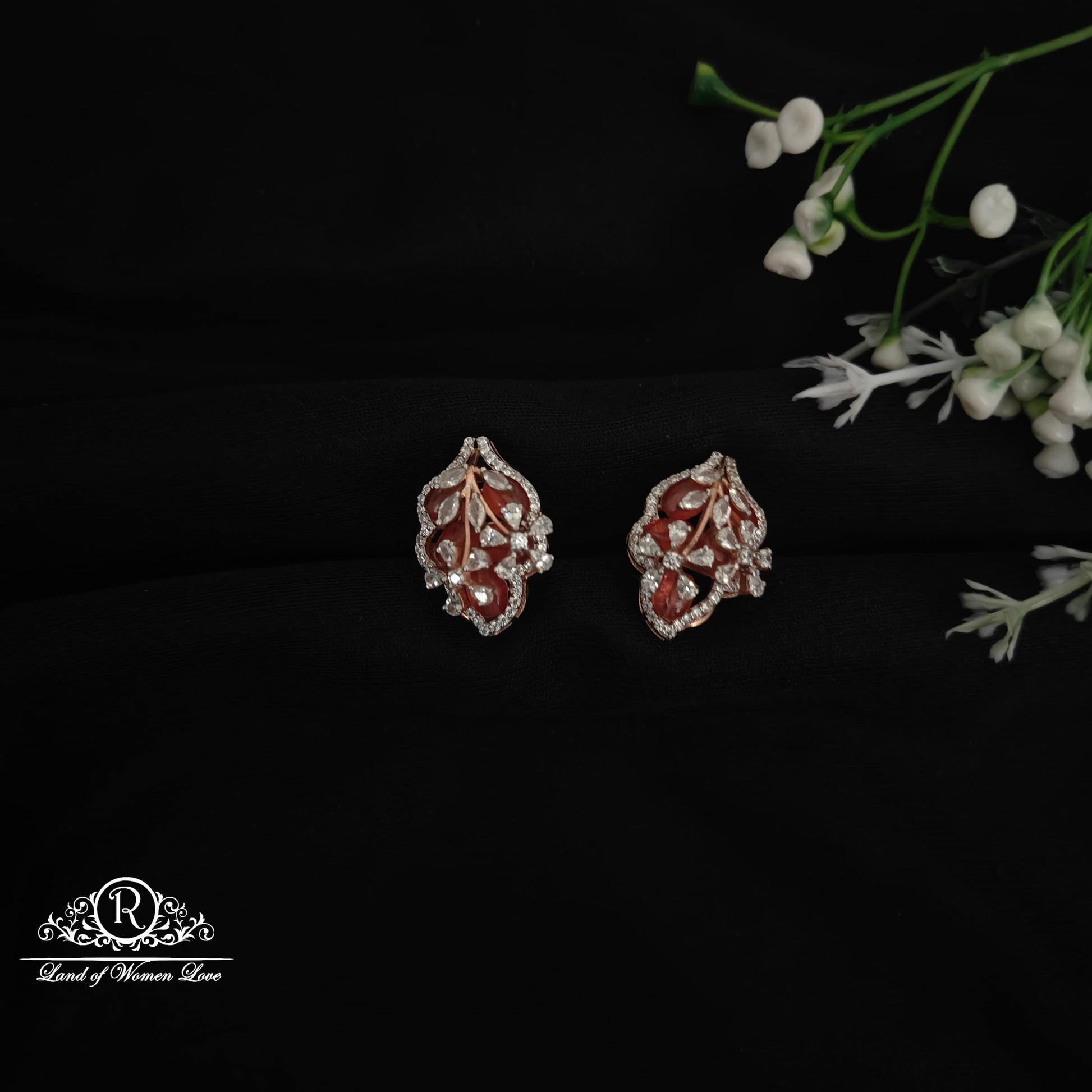 earrings 92.5 silver leaf design fusion rose gold polish earrings-rcm1060 92.5 silver ramala jewelry / ramala collections