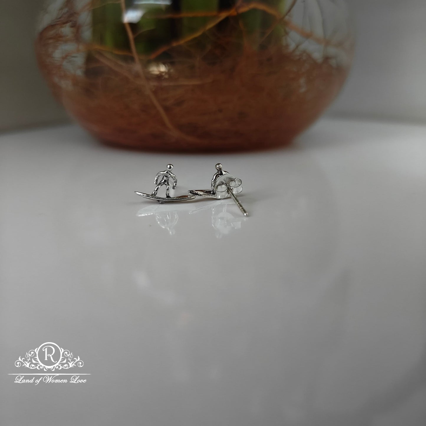 Silver Wave Rider Stud kids earrings-RCHS25