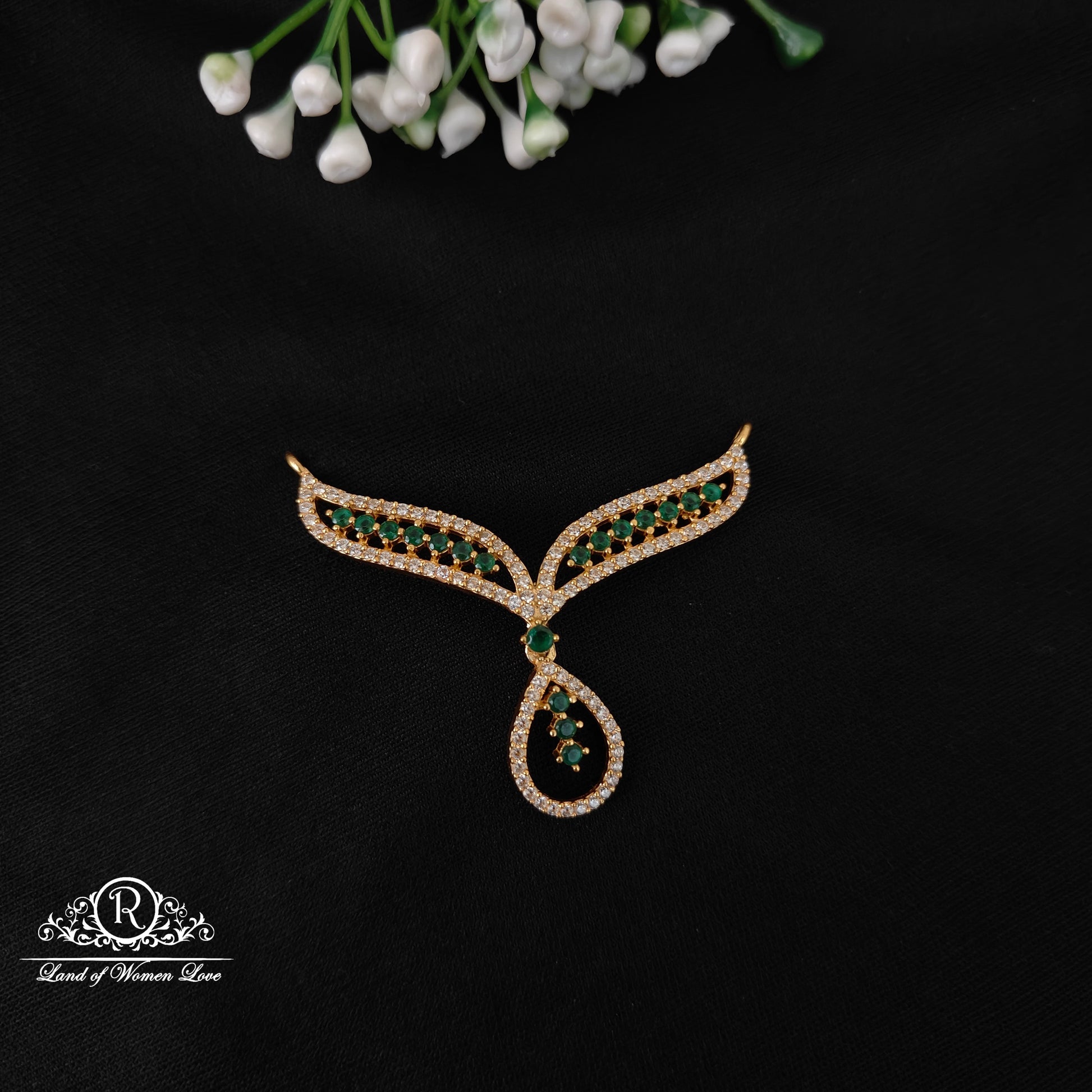 92.5 silver simple and cute mala locketwith green stones-rcjr990 92.5 silver ramala jewelry / ramala collections