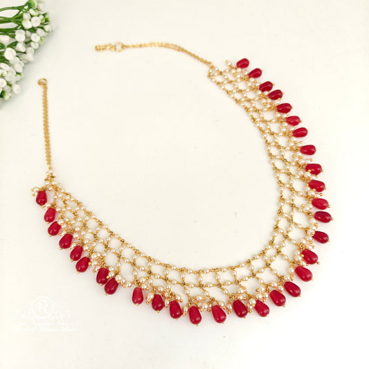 necklace 92.5 silver simple and cute beads necklace with rubys and pearls -rch895 92.5 silver ramala jewelry / ramala collections