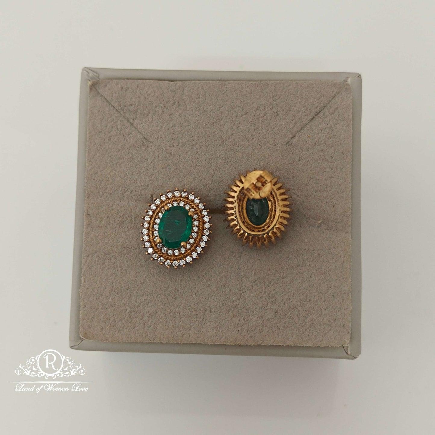 Silver Green Stone Design Stud Earrings-RCMJ180