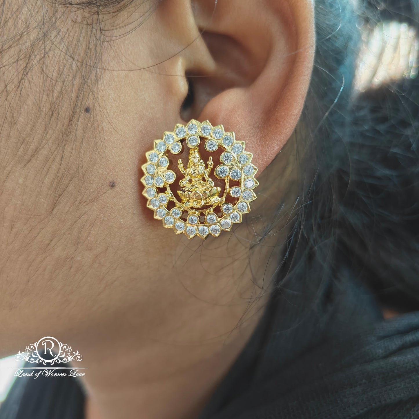 92.5 Silver Lakshmi Devi Design Studs-RCK226