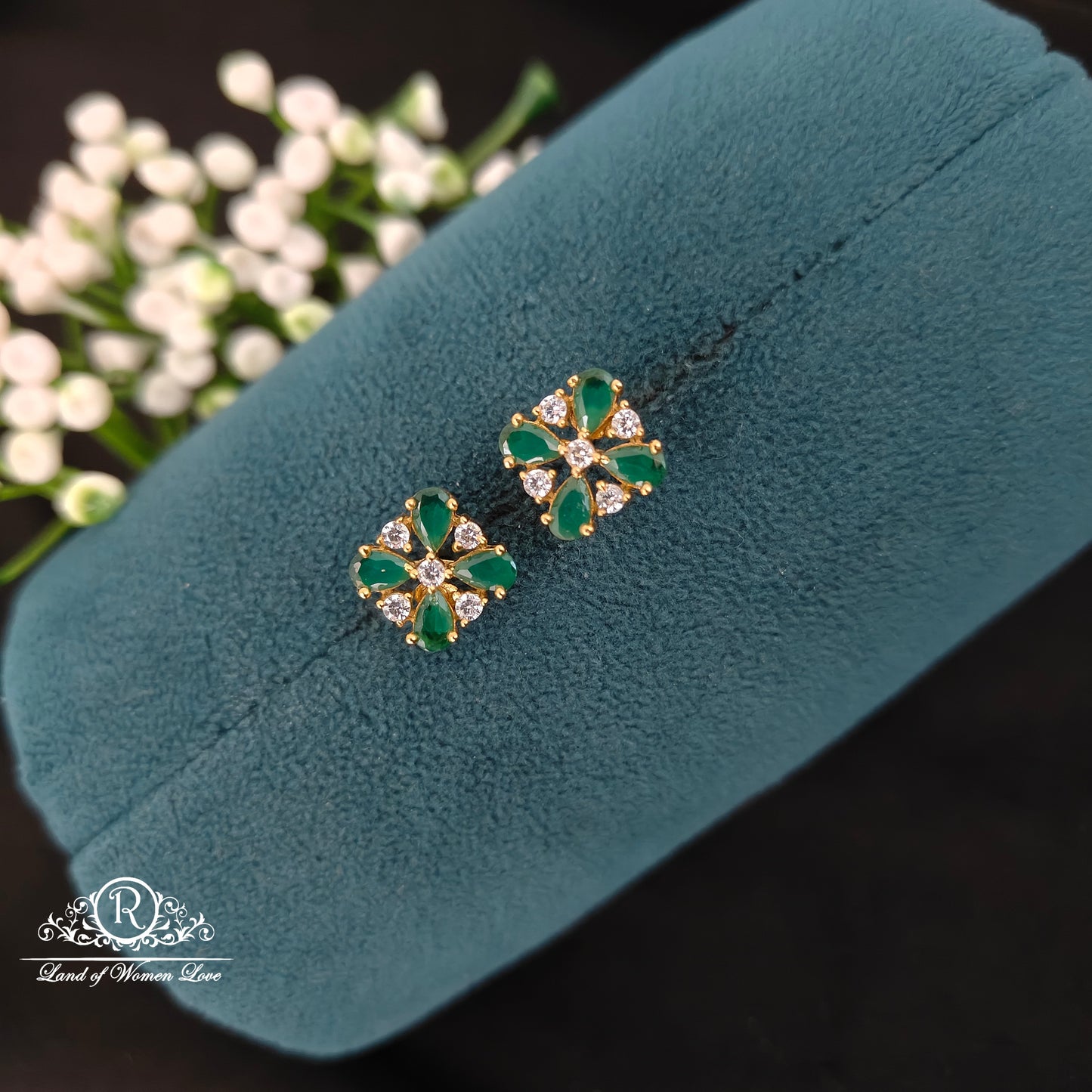 earrings silver green stone earrings -rcbg089 92.5 silver ramala jewelry / ramala collections