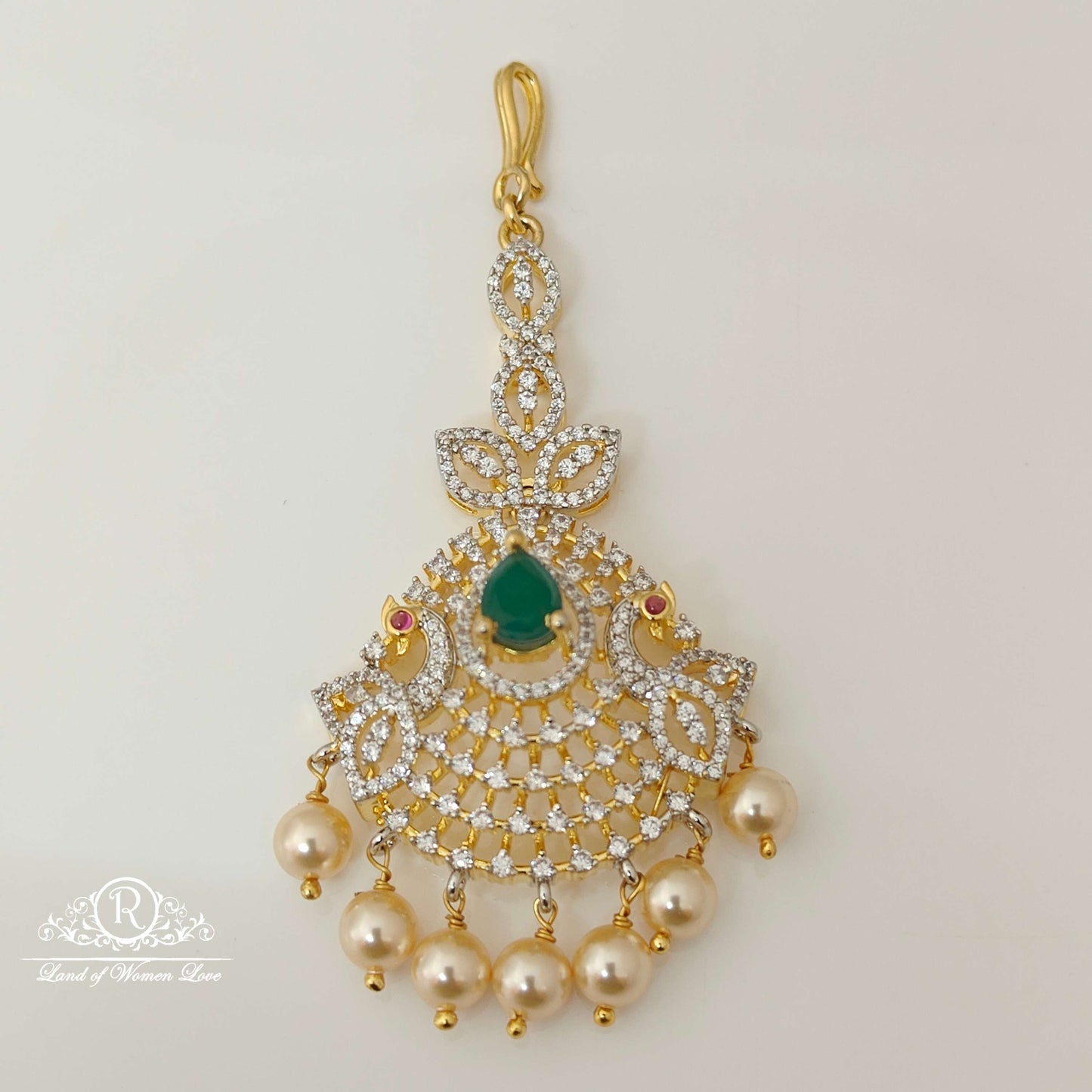 Silver Diamond Replica Design CZ-Stones Peacock Model Tikkas-RCCP37