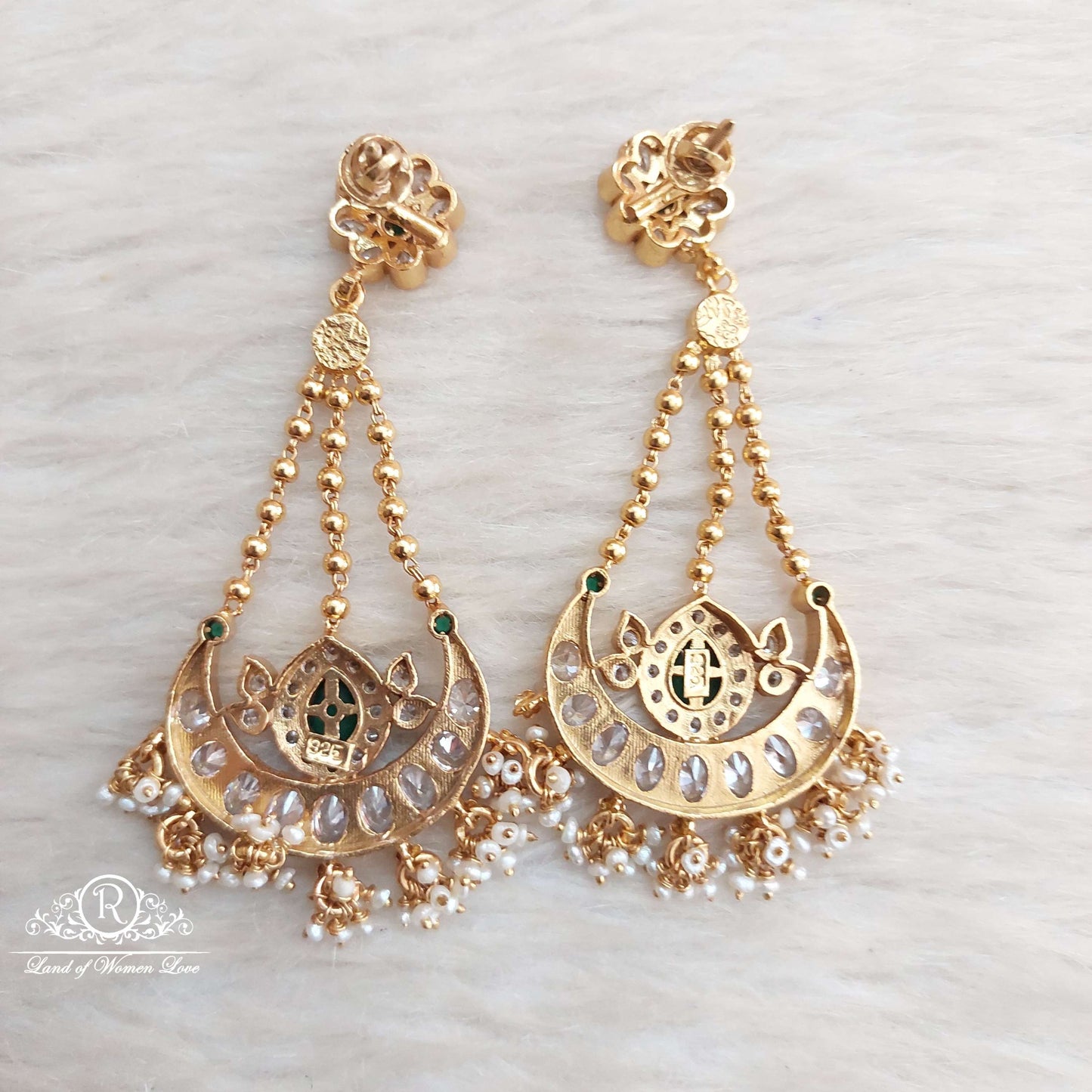 Silver Green Stone Earrings-SA018