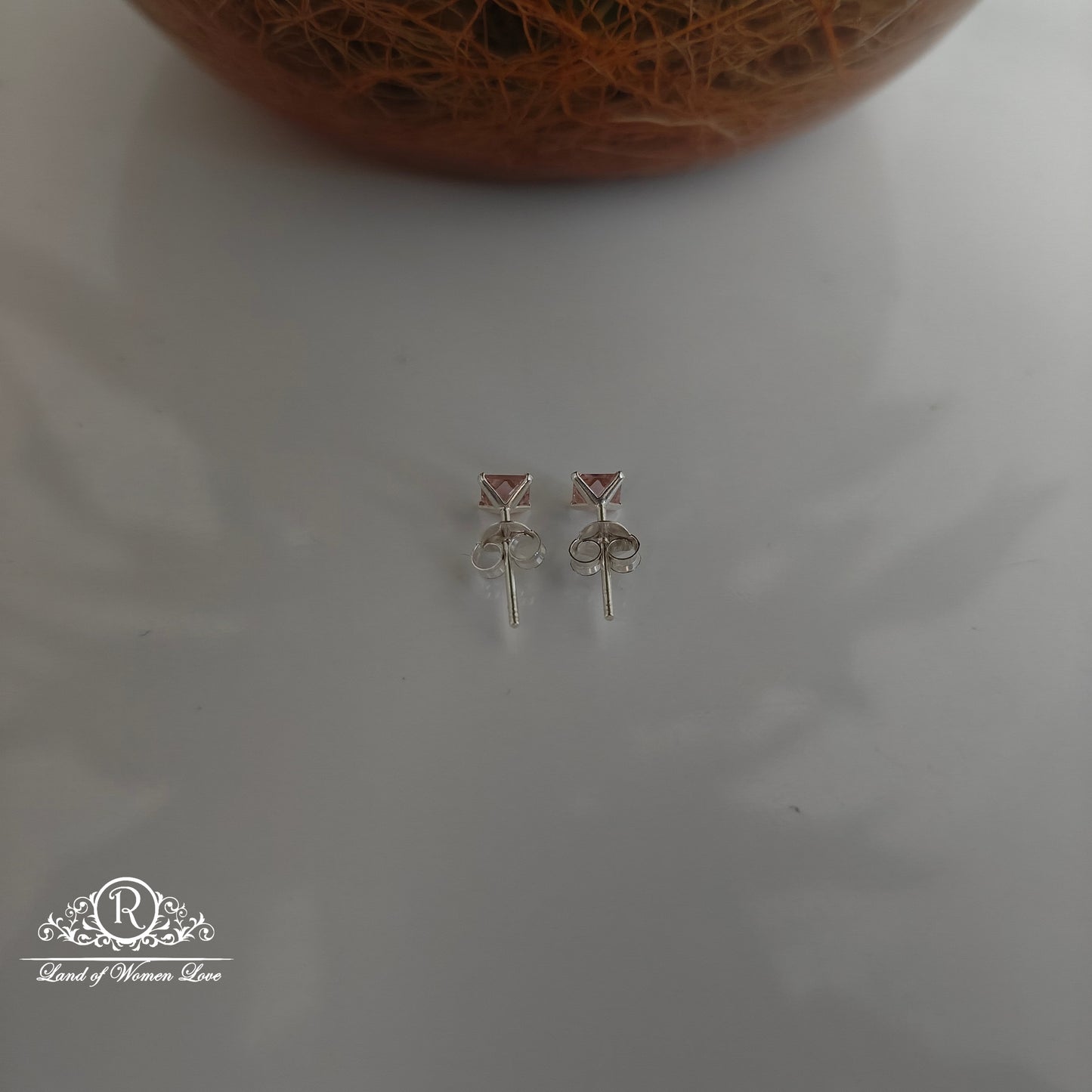 92.5 Silver pale pink Square cut Stud earrings-RCHS35-3