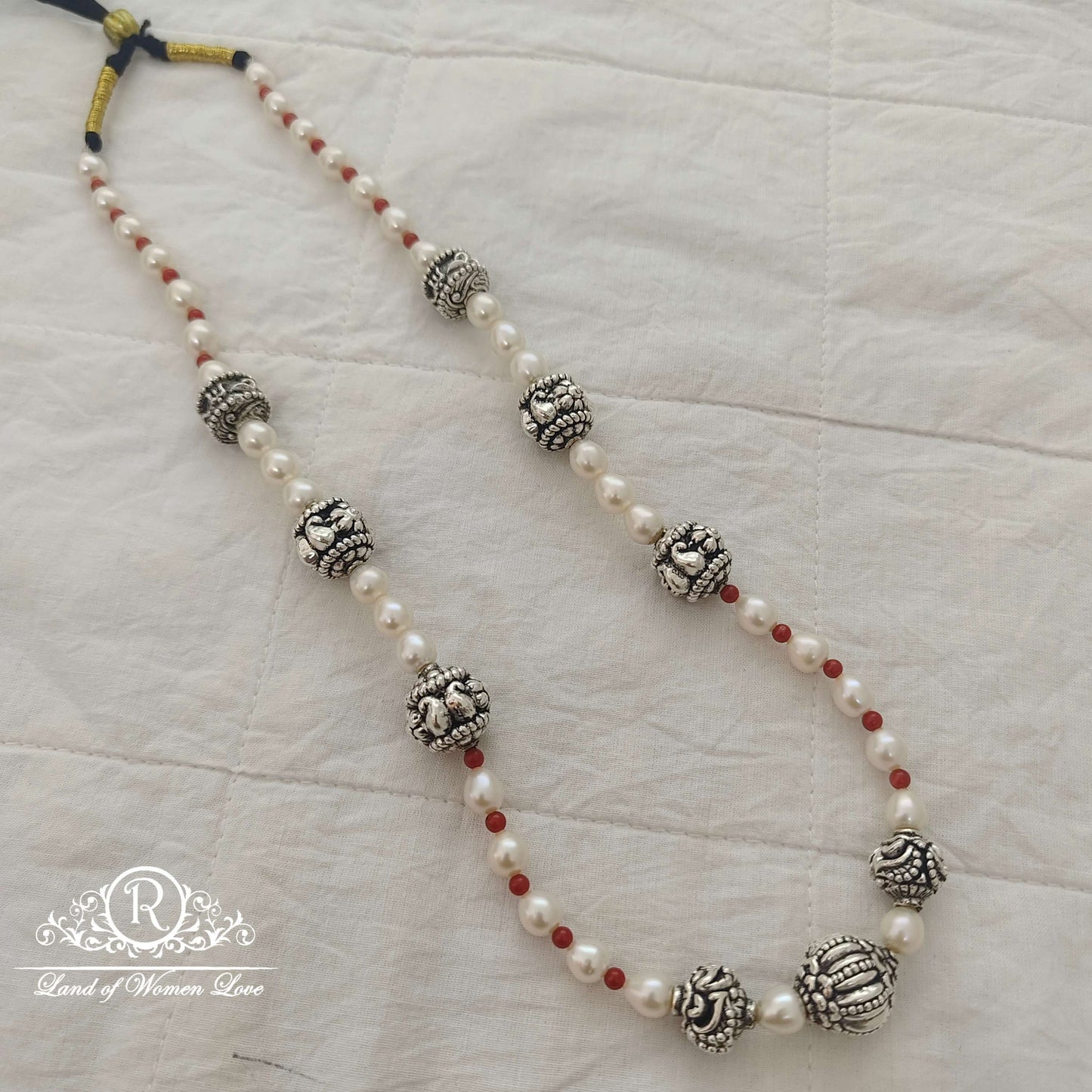 Silver pearl mala with Nakshi balls Chain - RCJR450