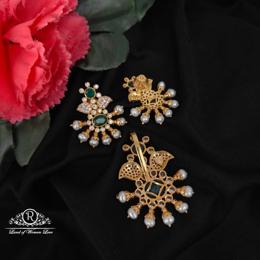 92.5 silver simple and Cute earrings with pendent set with pearls  -RCH955