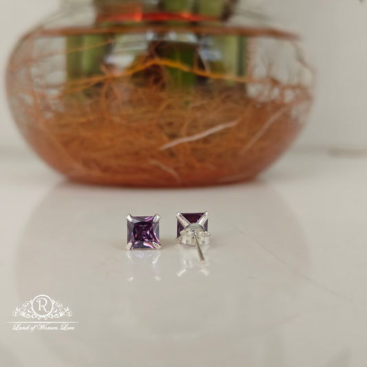 92.5 Silver purple coloured square cut Stud earrings-RCHS37-6