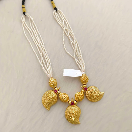 Silver pearls with mango lockets chain -RCT189