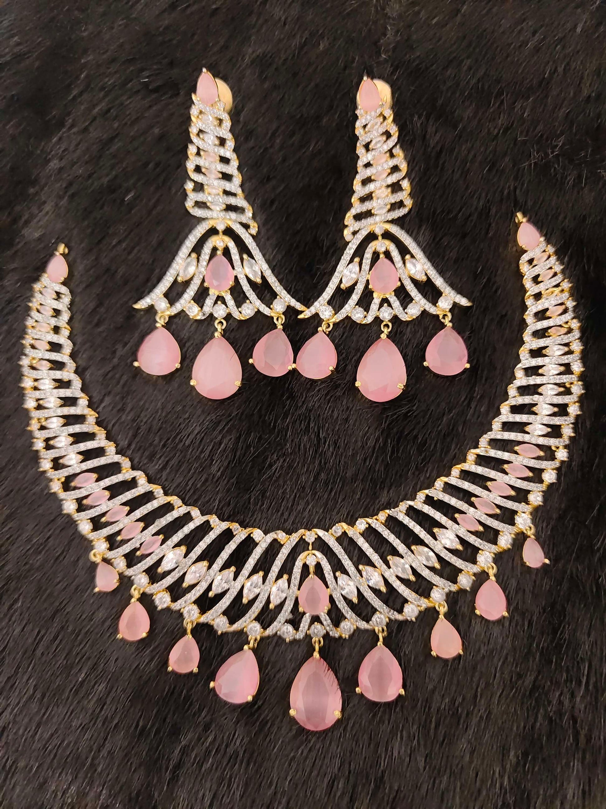 earrings silver cz- stones dimond design necklace with matching earrings-rcjr236rcjr237 cz 92.5 silver ramala jewelry / ramala collections