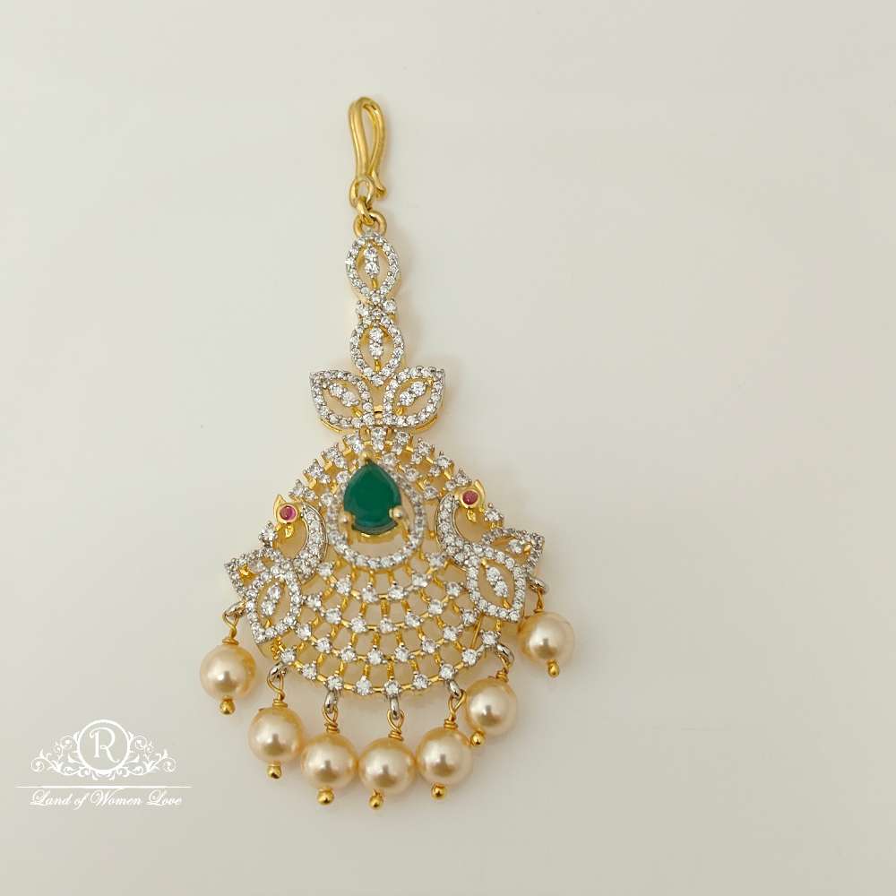 silver diamond replica design cz-stones peacock model tikkas-rccp37 cz 92.5 silver ramala jewelry / ramala collections