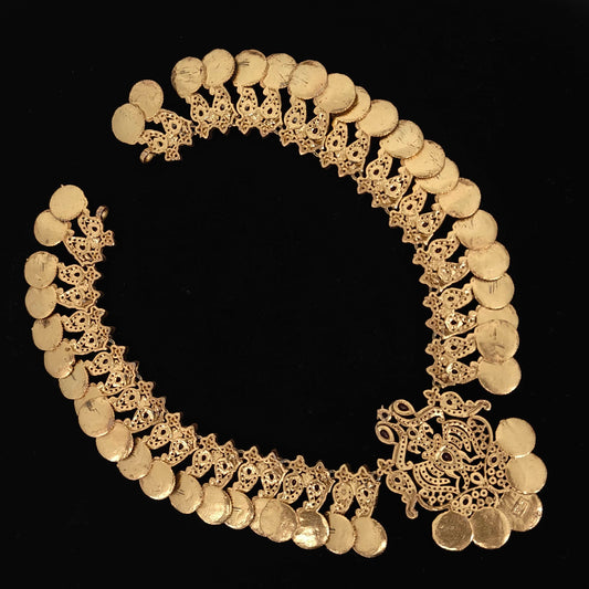 Silver Lakshmi Devi Kasula With Mango Necklace-C120