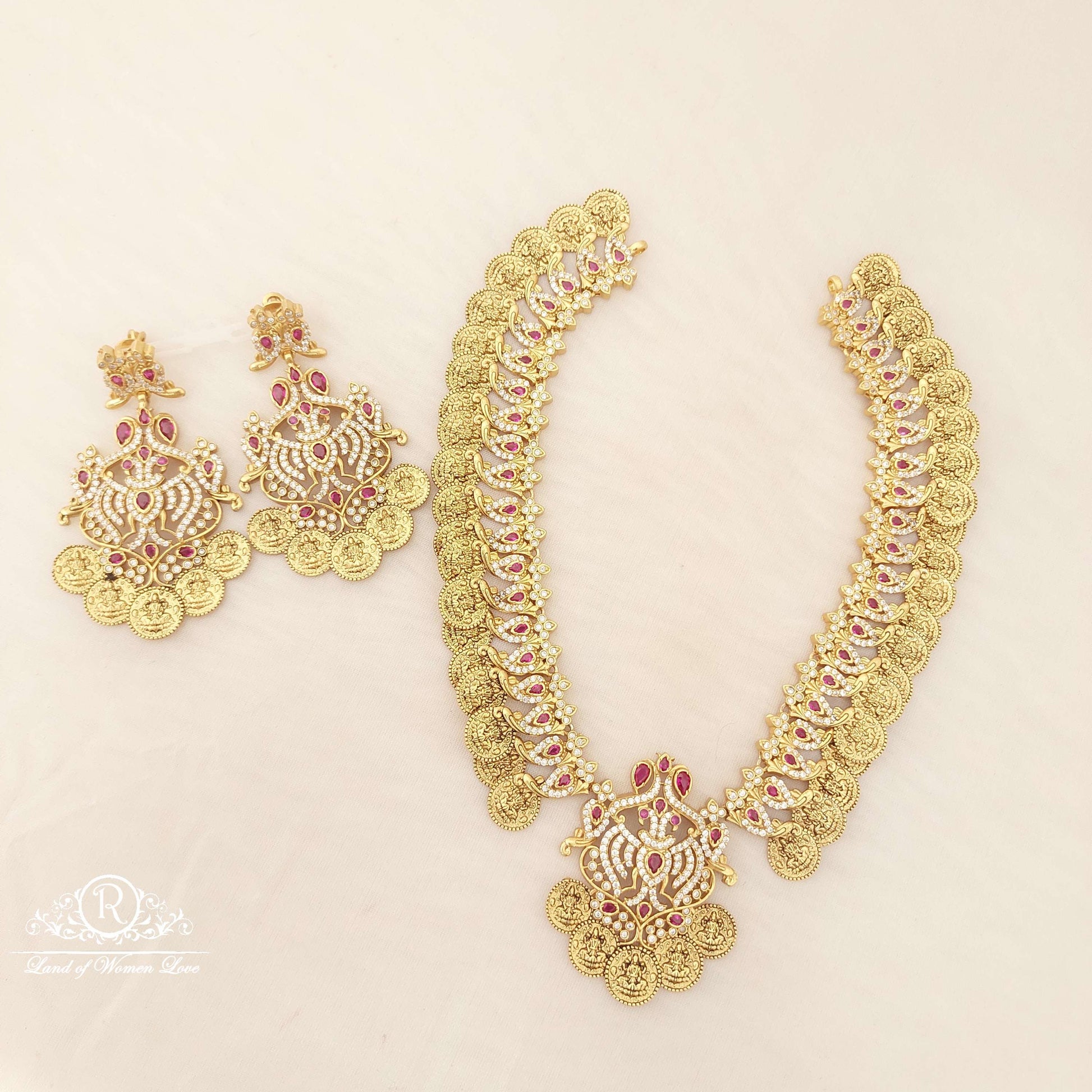 earrings silver lakshmi devi kasula with mango necklace with earrings set-c120c133 92.5 silver ramala jewelry / ramala collections