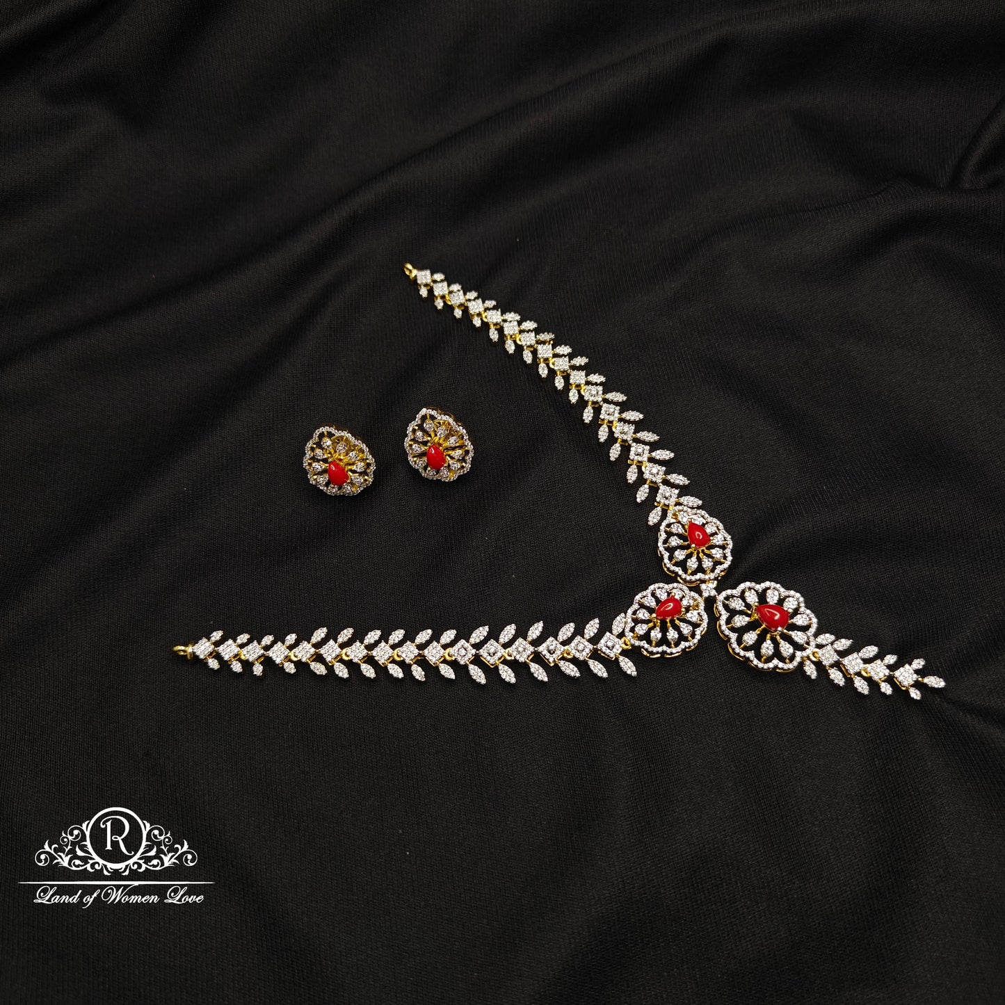 necklace corals diamond finishing necklace set 92.5 silver ramala jewelry / ramala collections
