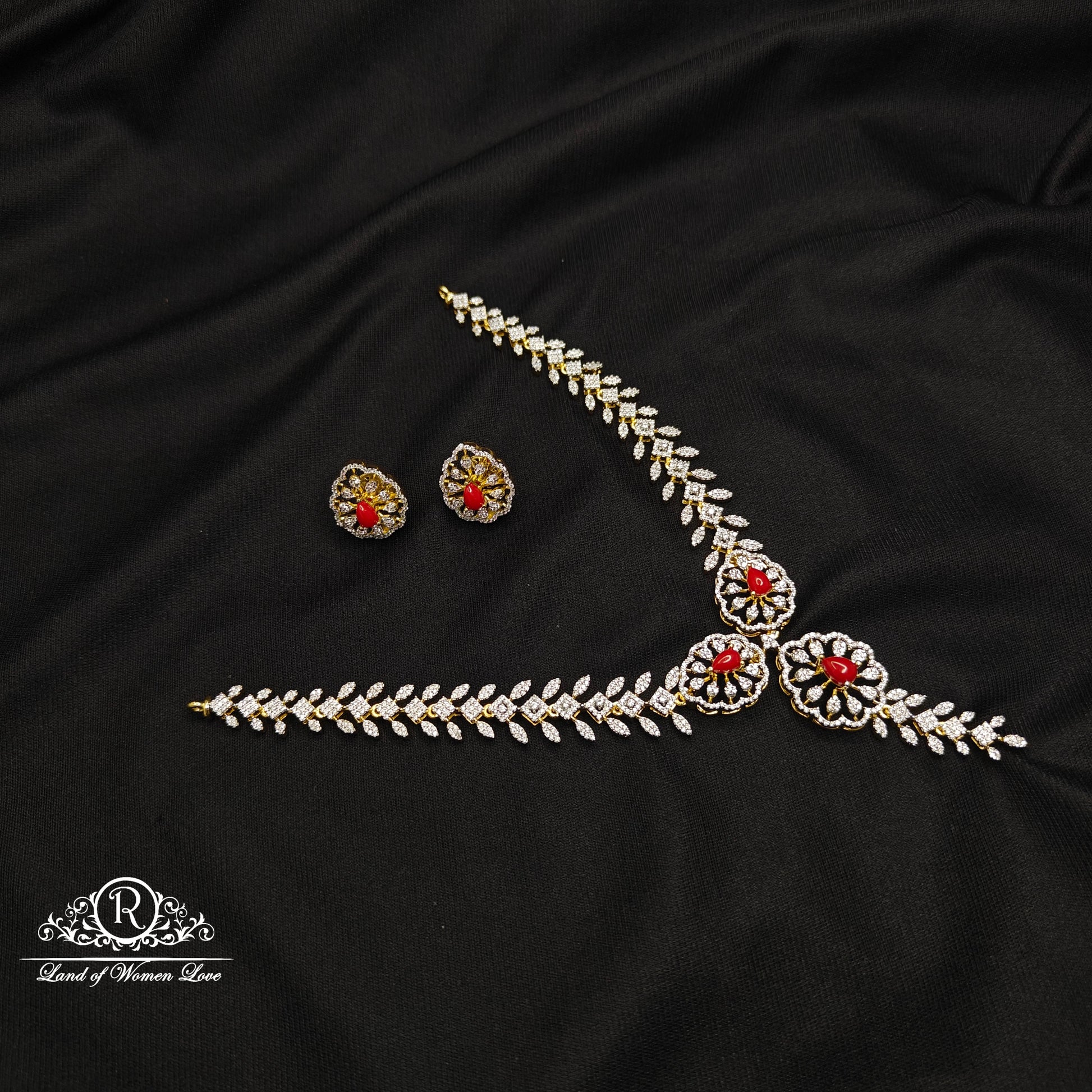 necklace corals diamond finishing necklace set 92.5 silver ramala jewelry / ramala collections