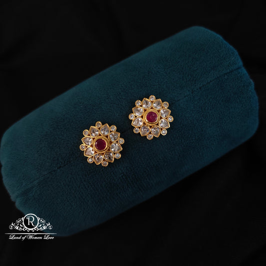 stud 92.5 silver flower design cz's studs-rcjr804 ruby 92.5 silver ramala jewelry / ramala collections